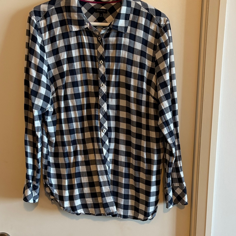 Talbots Navy and White Plaid Shirt